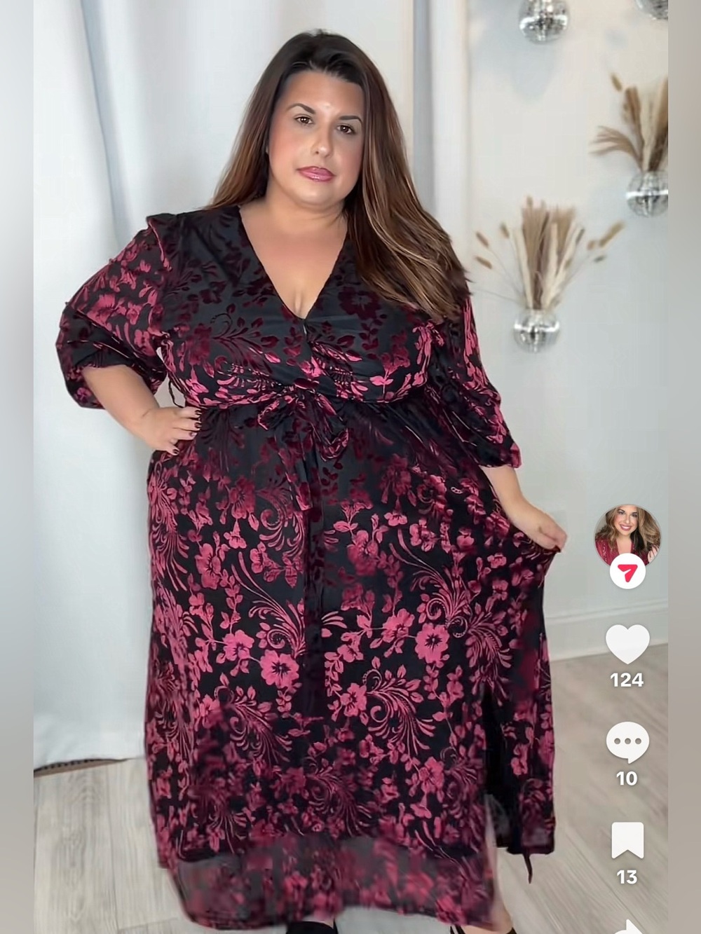 Plus Size Black & Burgundy Floral Wrap Dress